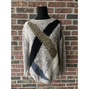 Vintage Collage By Hand Sweater -  womens Size L - Neutral - Gray - Geometric